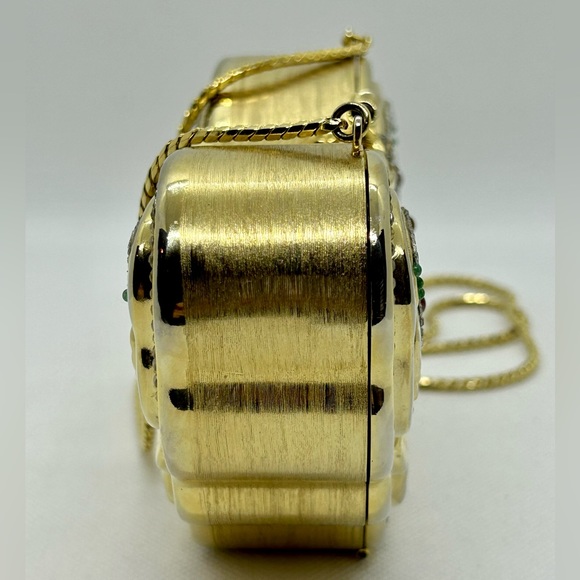 Judith Leiber RARE Butterfly Minaudiere Bag Cabachon & Swarovski Brushed Gold - Picture 9 of 12